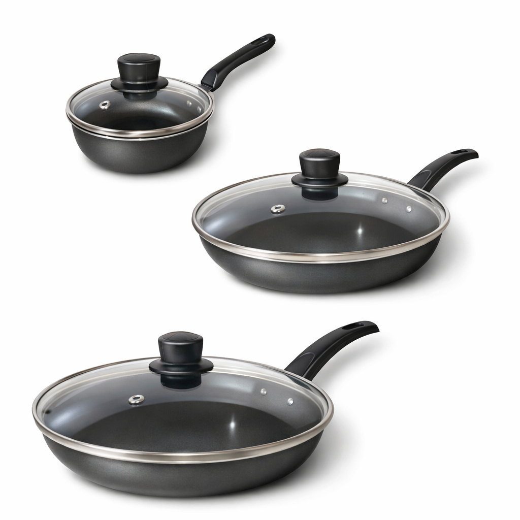 Imagem Jogo De Frigideira Francesa Antiaderente Com Tampa 3 Peças