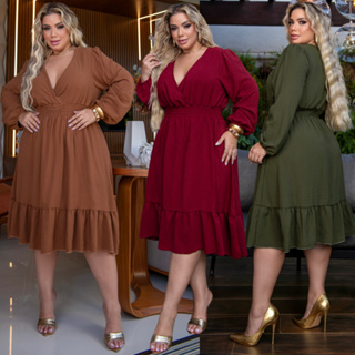 Vestido Evangélico Plus Size Midi Manga Longa Soltinho Elegante Moda Cristã Feminina em Oferta na Shopee