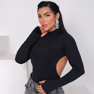 Body Feminino Manga Longa com Abertura para o Dedo Costas abertas (Thumb Hole) – Ajuste Perfeito em Oferta na Shopee