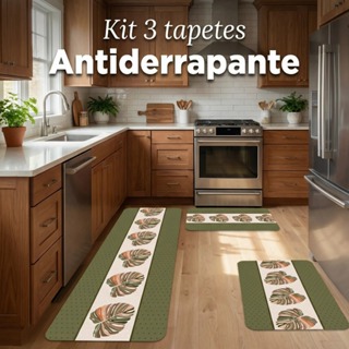 Kit de 3 Tapetes para Cozinha Antiderrapante Emborrachado Decorativo Folhas do Horizonte em Oferta na Shopee