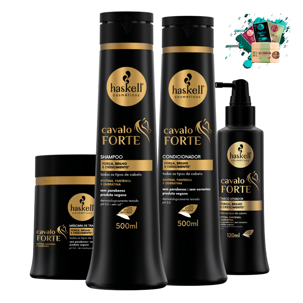 Shampoo Condicionador Mascara 500ml/gr + Tônico fortalecedor Haskell Cavalo Forte
