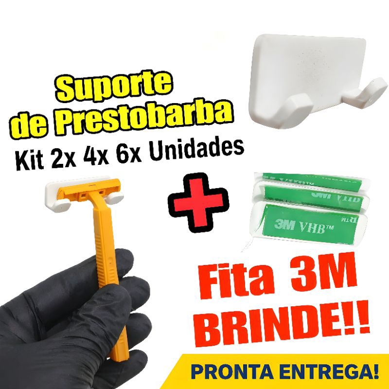 Suporte para Prestobarba com Fita Adesiva Kit com 2/4/6 Und