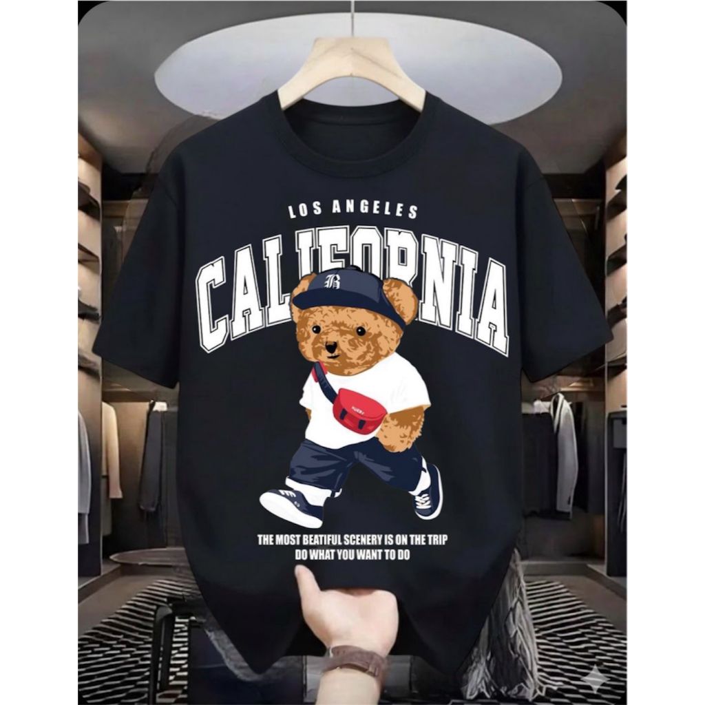 camiseta estampada urso california tecido 100% algodao