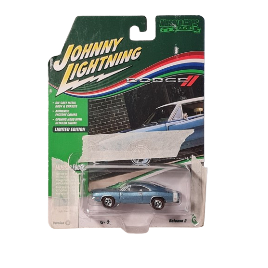 69 DODGE CHARGER R/T WHITE LIGHTNING PNEUS BORRACHA JOHNNY LIGHTNING 1:64 BLISTER ABERTO