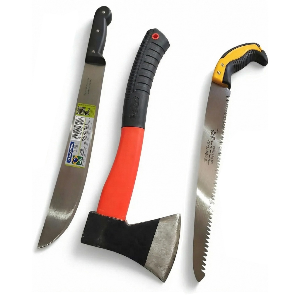 Kit para mato galho poda carpinteiro lenha jardim facão Tramontina 12" + Machadinha + Serrote