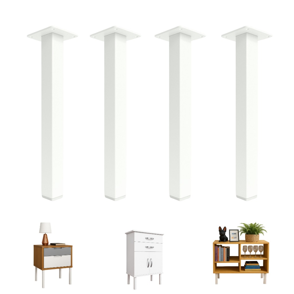 Kit 4 Pés Cannes Slim 30cm Branco Pintura Eletrostática Mesinha