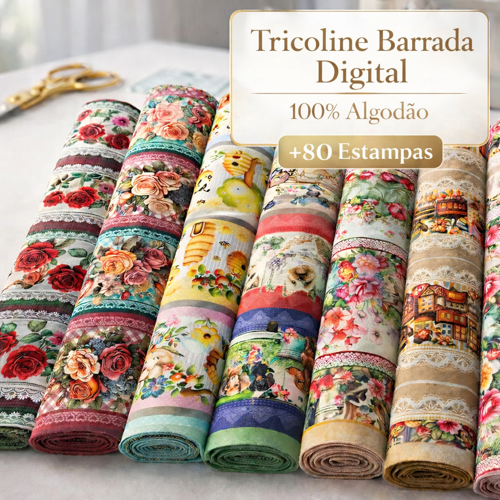 Tricoline Barrada  Digital para Patchwork e Artesanato - Estampas Variadas - 100% Algodão em Oferta na Shopee