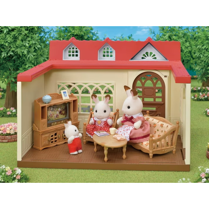Kit Sylvanian Families Casa Doce Framboesa + Família Coelho Chocolate + Sala de Estar - Epoch