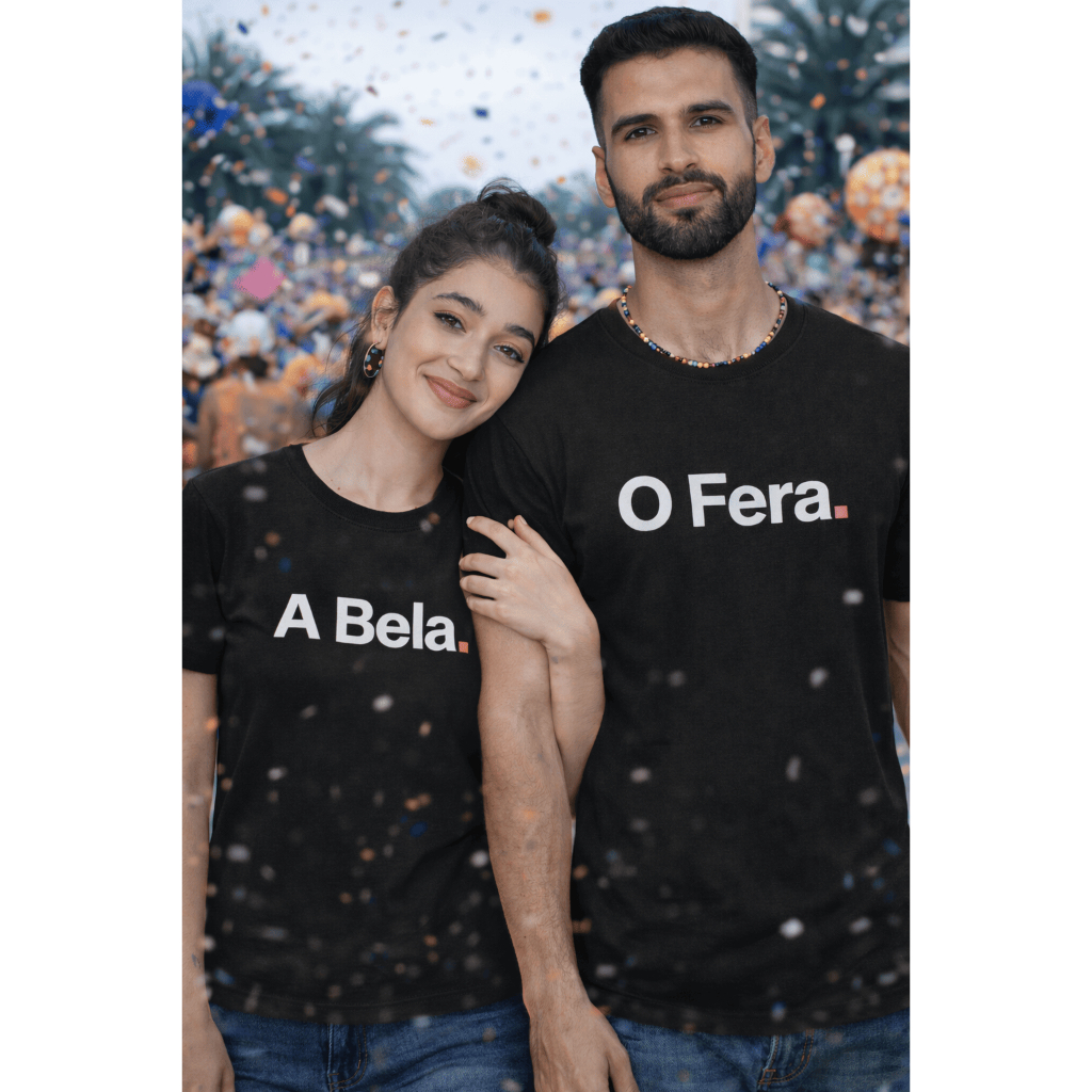 Kit 2 Camisas Casal Conjunto Camisa Blusinha Frase A Bela O Fera Cores Variadas Oferta