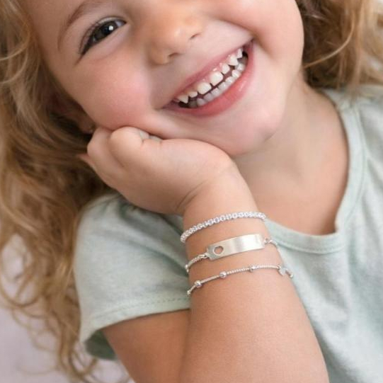 Pulseira Infantil Prata 925 Feminino Juvenil Delicadas Ajustável Riviera + Plaquinha + Bolinhas Menina Princesa