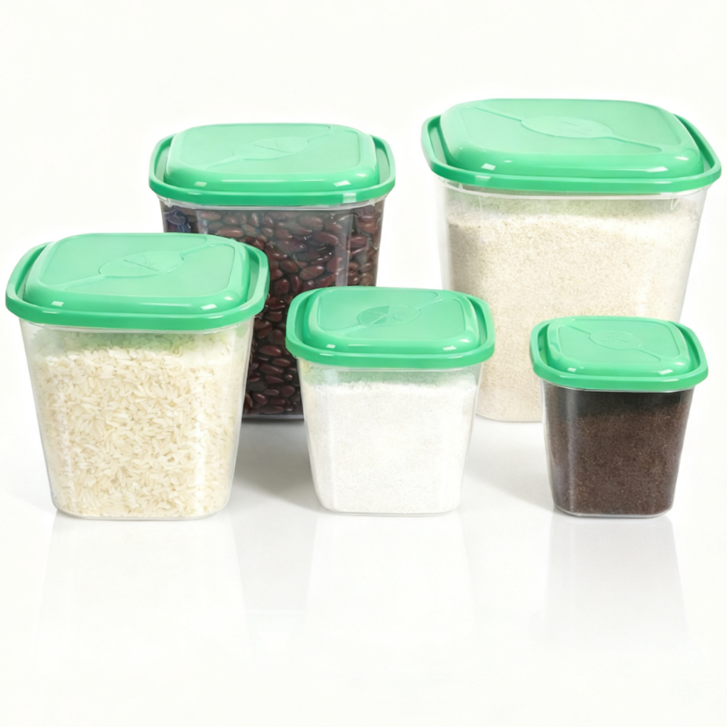 Kit 5 Porta Mantimentos Transparente Cozinha Organizador Alimentos Plástico Mantimento Quadrado