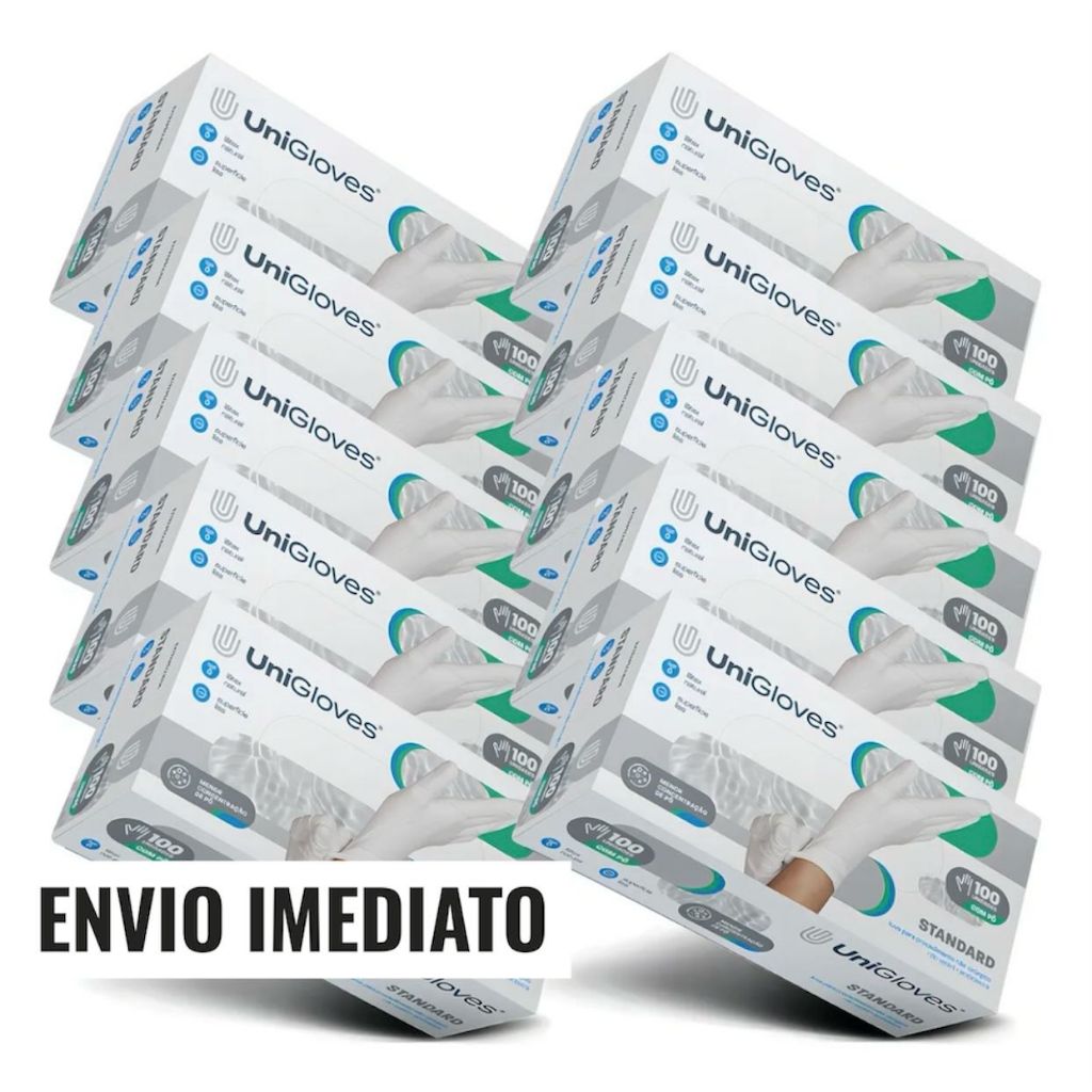 LUVA UNIGLOVES STANDARD COM PÓ - CAIXA FECHADA COM 10 CARTUCHOS X 100UN