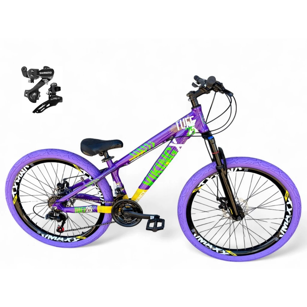 Bicicleta Aro26 Vikingx Tuff25 Câmbios Shimano 21v Freio a Disco Downhill Aro Vmaxx  Pneu Flame Roxo