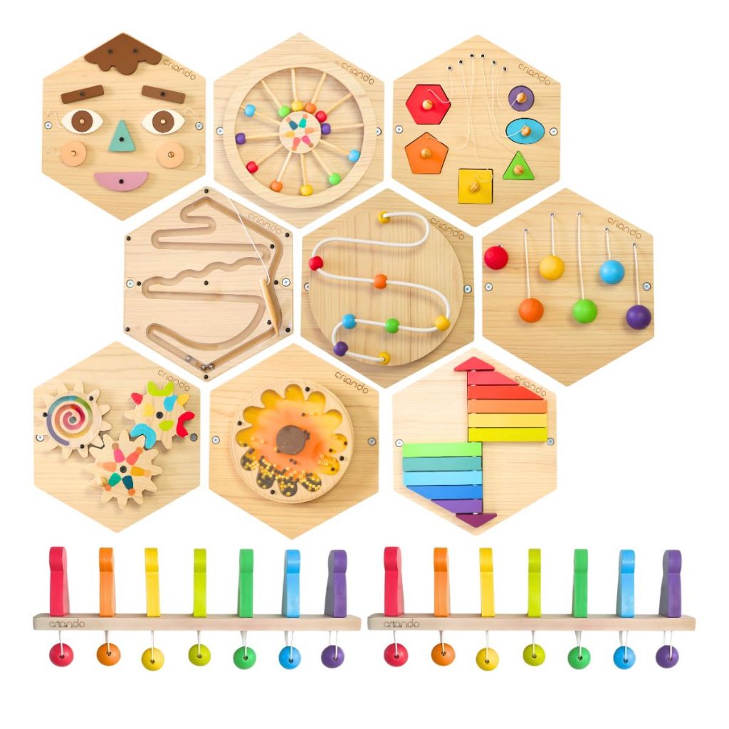 Kit Painel Sensorial Colméia e Efeito Dominó 11 peças Brinquedo Educativo de Parede  - Criando