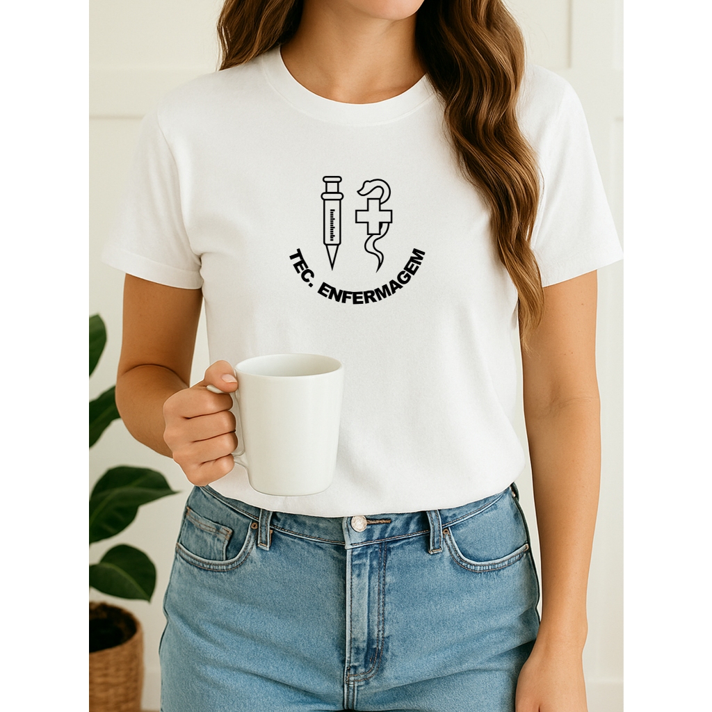 Camiseta Feminina Baby Look Curso Técnico De Enfermagem Seringa Símbolo T Shirt 100% Algodão
