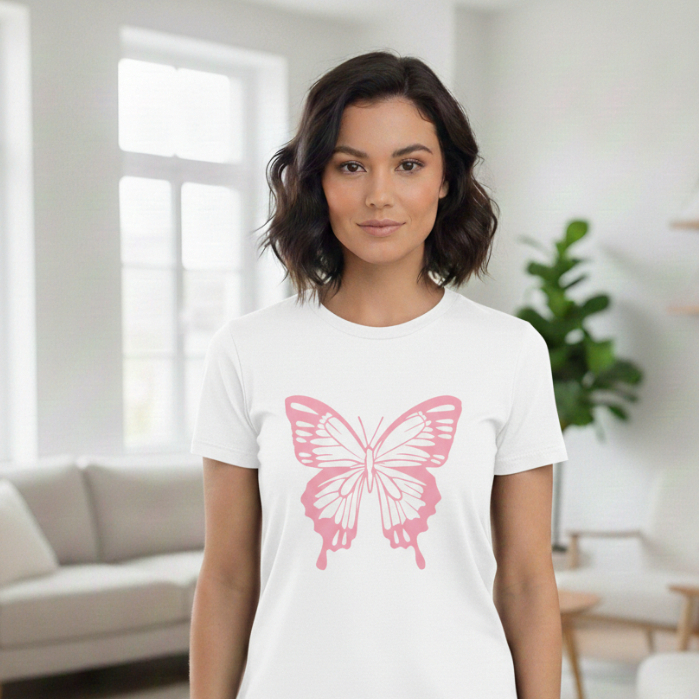 CAMISETA CONFORTÁVEL  FEMININA ESTAMPADA BORBOLETA DIA A DIA ALGODÃO ENVIO RAPIDO ALTA QUALIDADE
