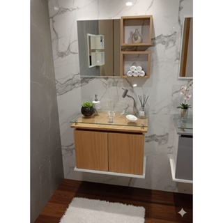 Kit COMPLETO Gabinete com Espelheira com Cuba de Acrilico Banheiro Armario em Oferta na Shopee
