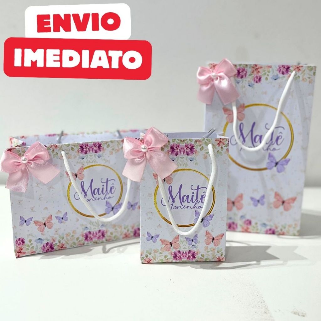 Sacolinha Surpresa Jardim Encantado das Borboletas Personalizada | Lembrancinha Bolsinha | Festa