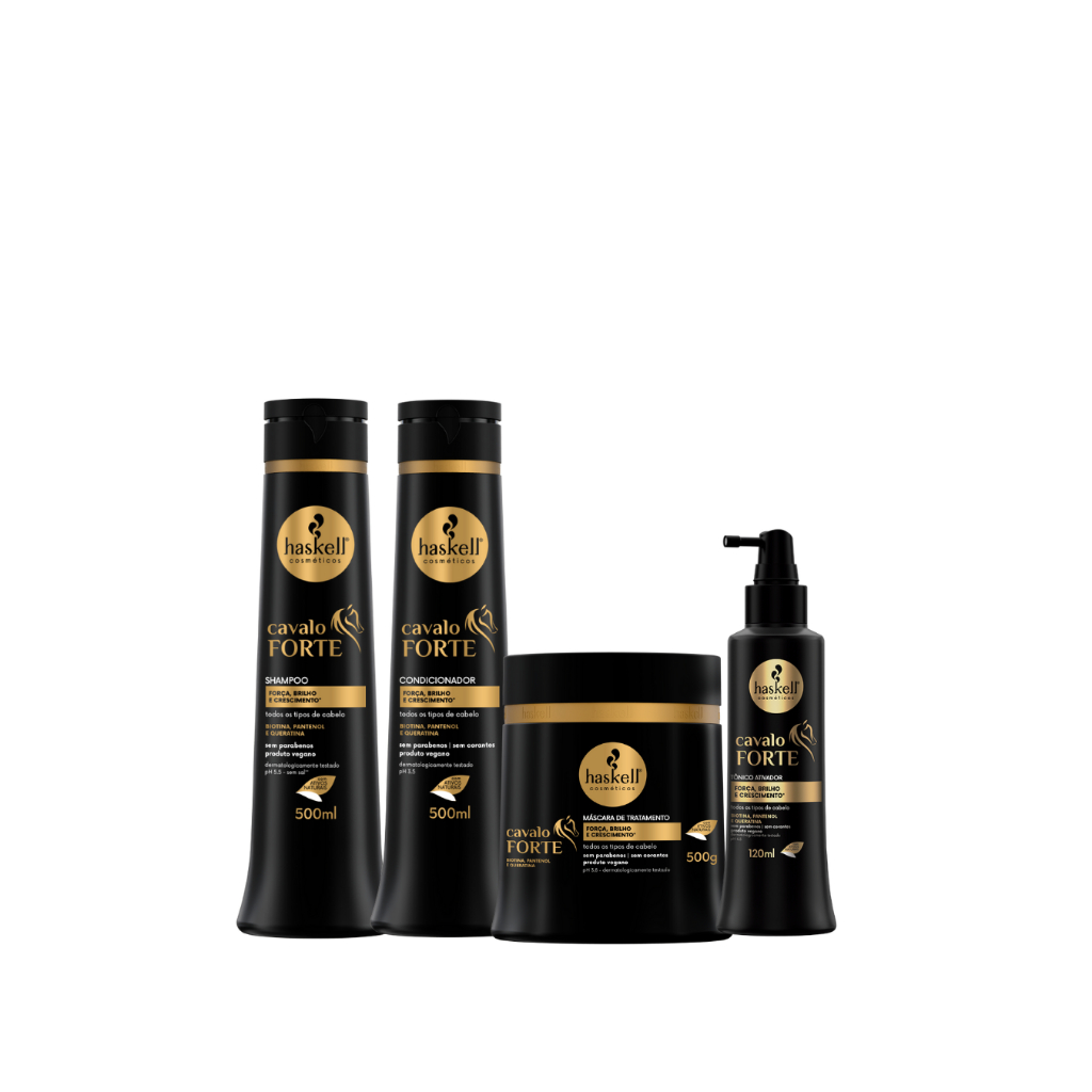 Kit Cavalo Forte 500ml Haskell - Shampoo, Condicionador, Mascara e Tonico