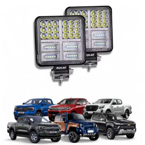 Par Farol Milha Led Quadrado 126W com DRL Âmbar Universal Off Road Caminhão Jeep 4x4 Agrícola Branca