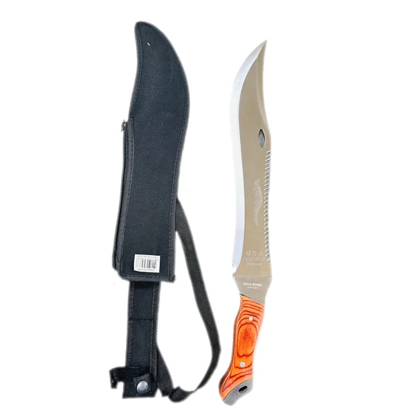 Facão Braswei Original Aço Inox/Carbono C/ Bainha de Nylon - Ideal para Mato, Caça, Pesca e Camping