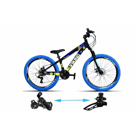 Bicicleta Kit Viking Aro 26 TuffX25 Vmaxx Freio a Disco Câmbio shimano 21V Preto Amarelo Pneu Azul