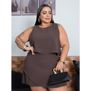Macaquinho Feminino Curto Em Camadas Plus Size Moderno em Oferta na Shopee