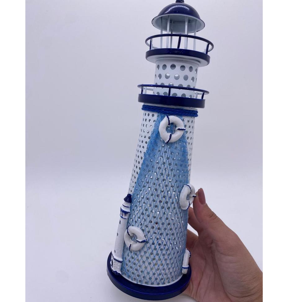 DECORAÇÃO NÁUTICA FAROL EM METAL 28CM x 10CM