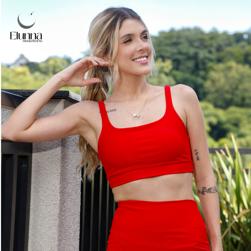 Top Academia Fitness Duplo Poliamida Alça Fina com Bojo Removível Elunna