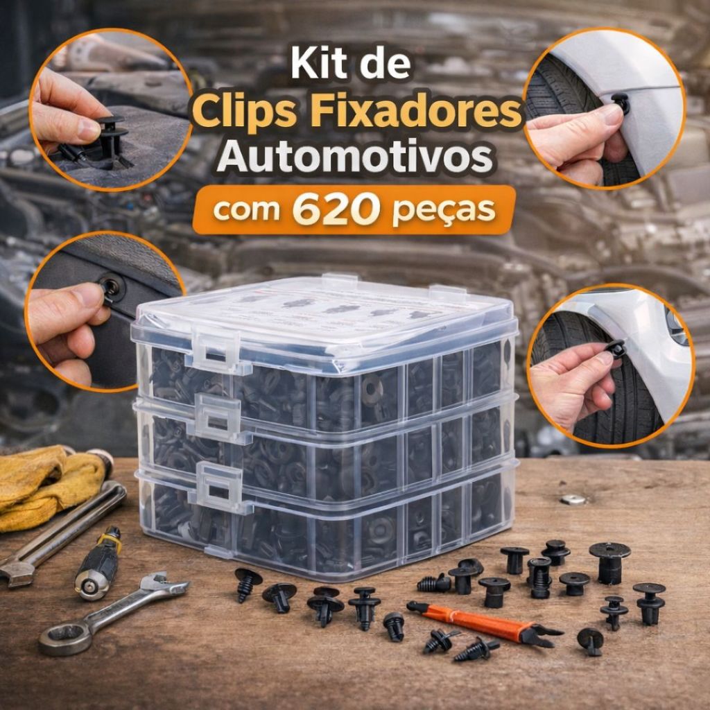 Kit Clips Fixadores Automotivos 620 Peças Universal Para Carro Porta Para-choque Painel