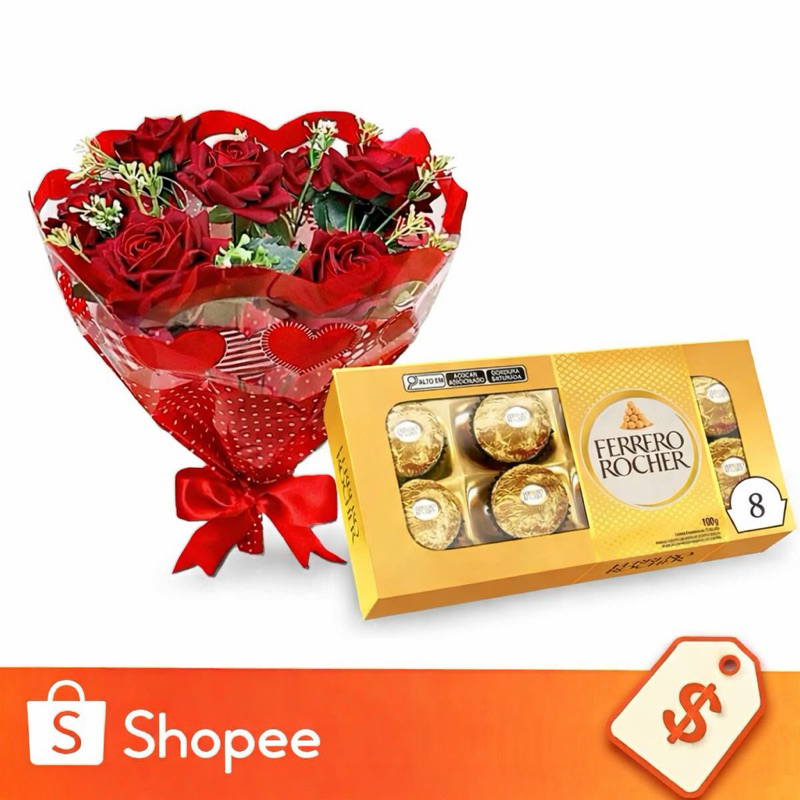 Buquê De Rosas +Chocolate Fino Dia Dos Namorados/Aniversário/Pais/Casamentos em Oferta na Shopee