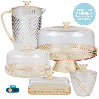 Kit Boleira Alta + Queijeira + Jarra 2 Litros + Manteigueira + Açucareiro Em Acrílico Resistente em Oferta na Shopee