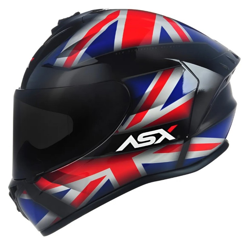 CAPACETE ASX DRAKEN UK PAIS VERMELHO/AZUL BRILHO ORIGINAL NOVO + VISEIRA CRISTAL NARIGUEIRA E BAVETE