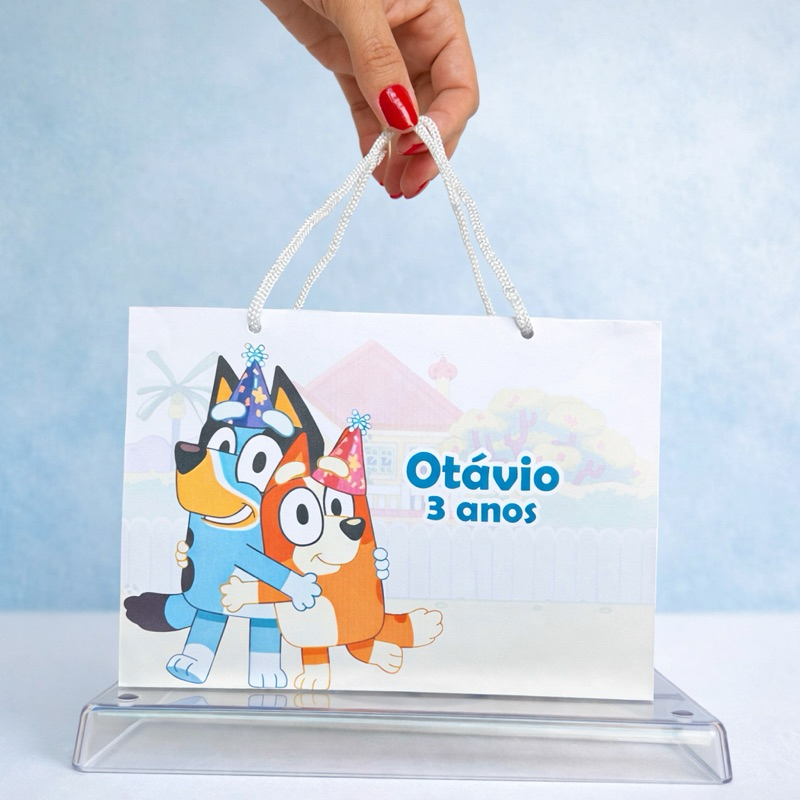 10 Sacolinhas personalizadas PEGUE E MONTE | Bluey Menino | (20x14x6,5)