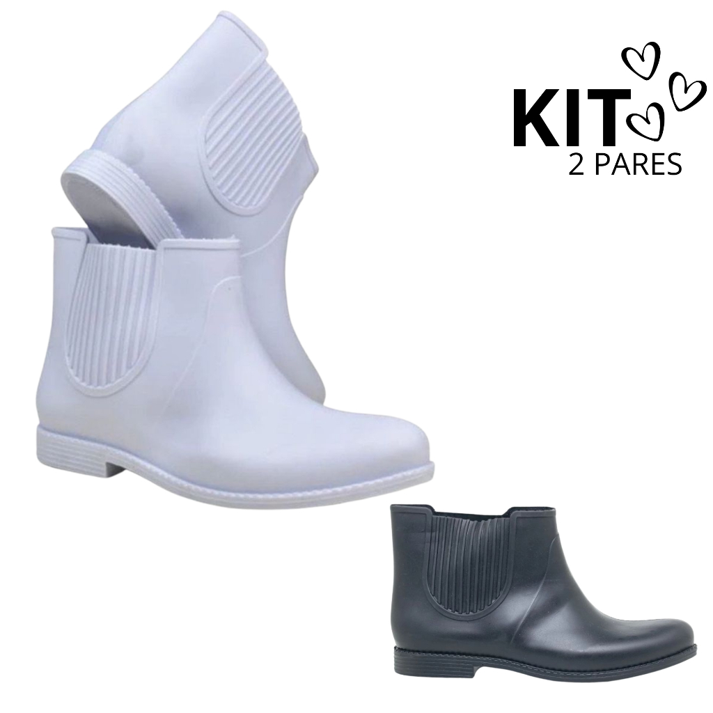 Kit Feminina Bota Borracha Impermeável Limpeza