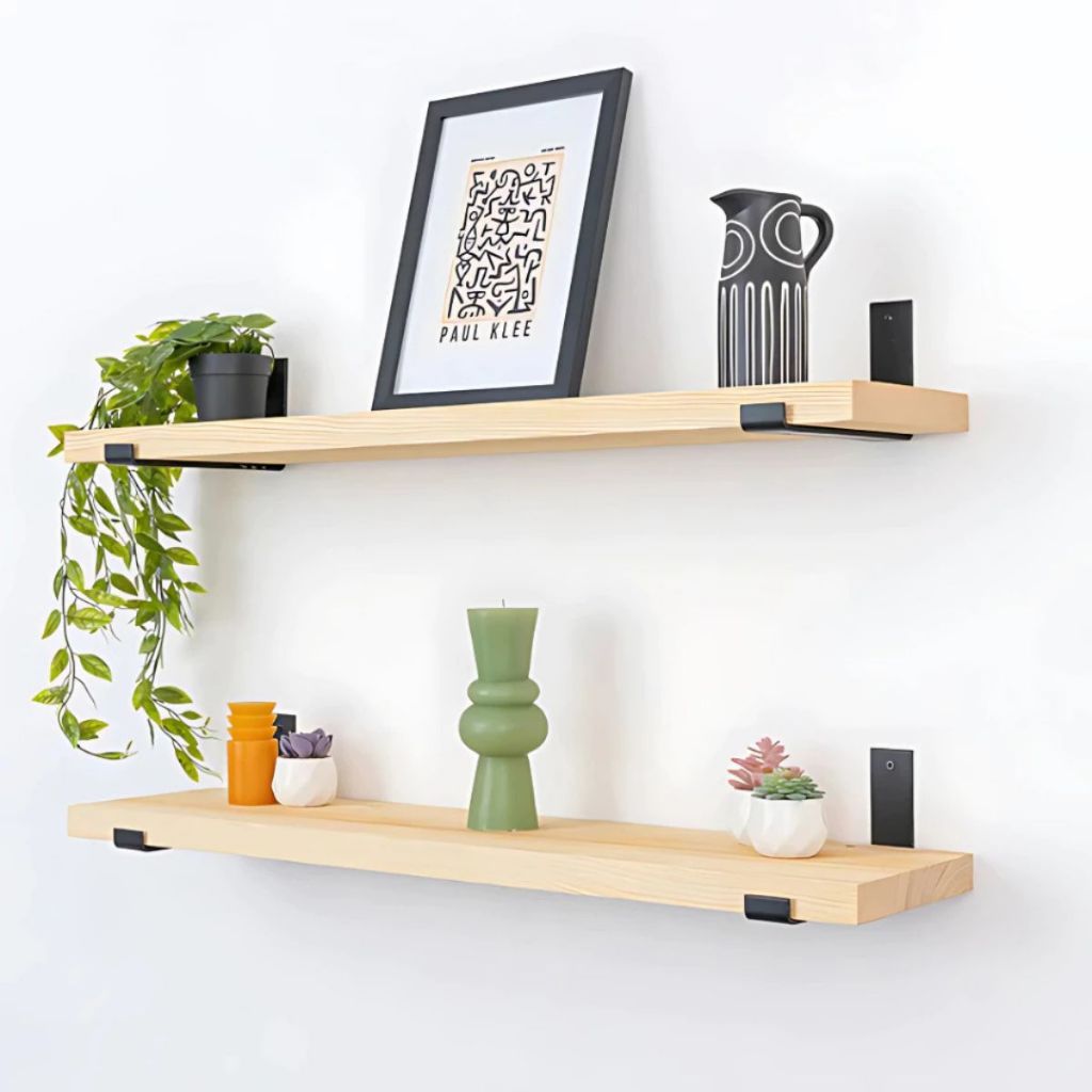 Kit 2 Prateleiras Estilo Industrial com Mão Francesa Invertida Prateleira de Madeira