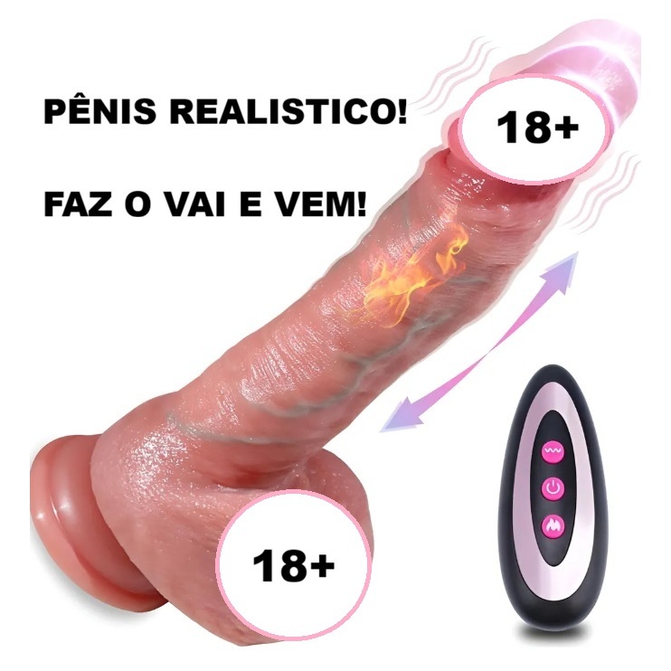 Pênis Grande Realístico 25x4,5cm: Multimovimentos Vai e vem, Multivelocidades, Ventosa, Testículo e Glande Saliente