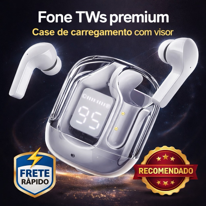 fone de ouvido bluetooth sem fio 5.0 Estéreo Cancelamento de Ruído Display digital IPX5 Estojo 300mA