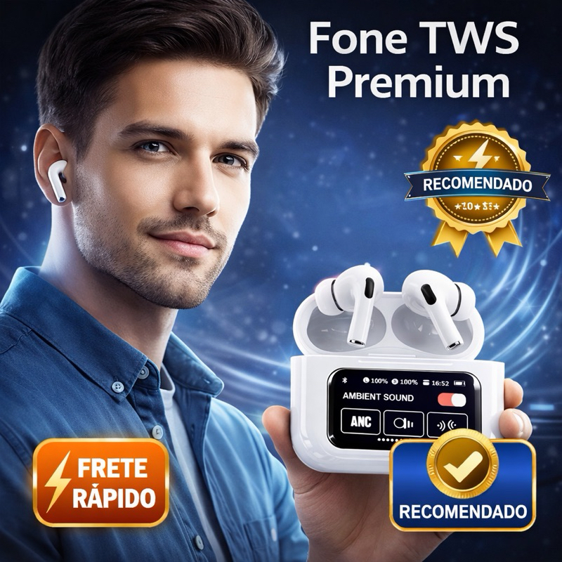 fone de ouvido sem fio 5.3 A9 Pro Touch Screen com ANC TWS com Cancelamento de Ruído