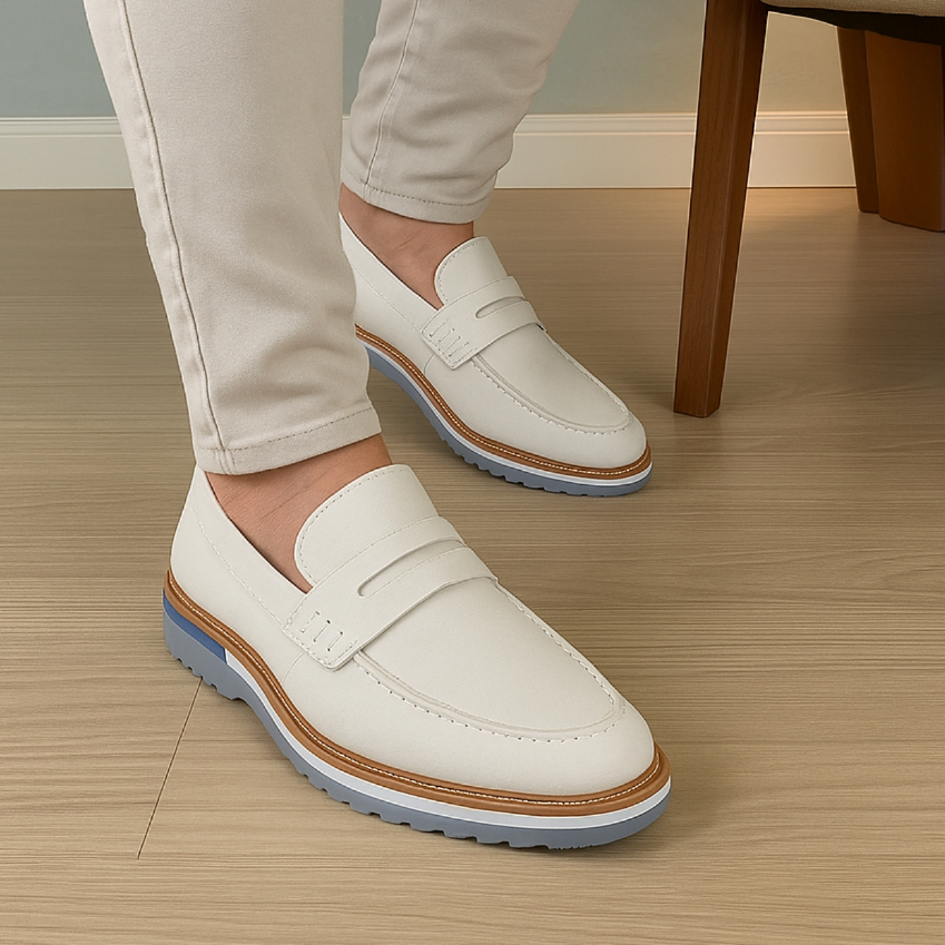 Sapato Mocassim Masculino Social Couro Loafer Drive Slip on Mule Moderno Sola Alta