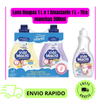 Lava Roupas Vida Macia 1 Litro e Amaciante Camomila 1 Litro + Tira Manchas 500 Ml em Oferta na Shopee