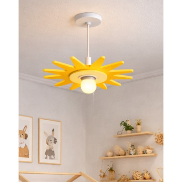 Lustre Infantil Sol Amarelo - Luminária Decorativa Quarto Bebê MDF 30cm