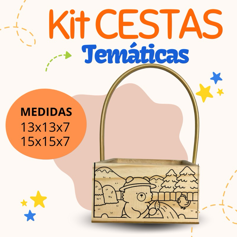Kit 10|20|30 Cestinha Criativa Temáticas de Madeira com Doces – Para Colorir Aniversário/Dia das Crianças em Oferta na Shopee