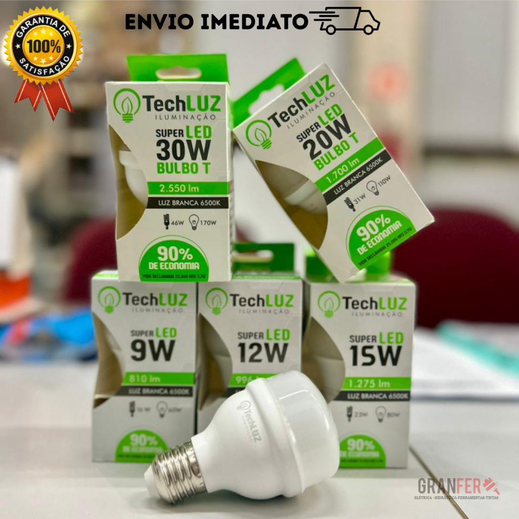 Lâmpadas De Led Bivolt Luz Branca Fria Econômica Quarto, Cozinha, Sala 6500K 9W, 12W, 15W, 20W e 30W
