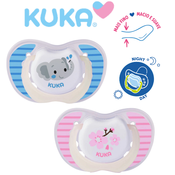 Chupeta Kuka Lumina Brilha no Escuro Bico 100% Silicone Macio Ortodôntico 0-6 Meses Menino e Menina