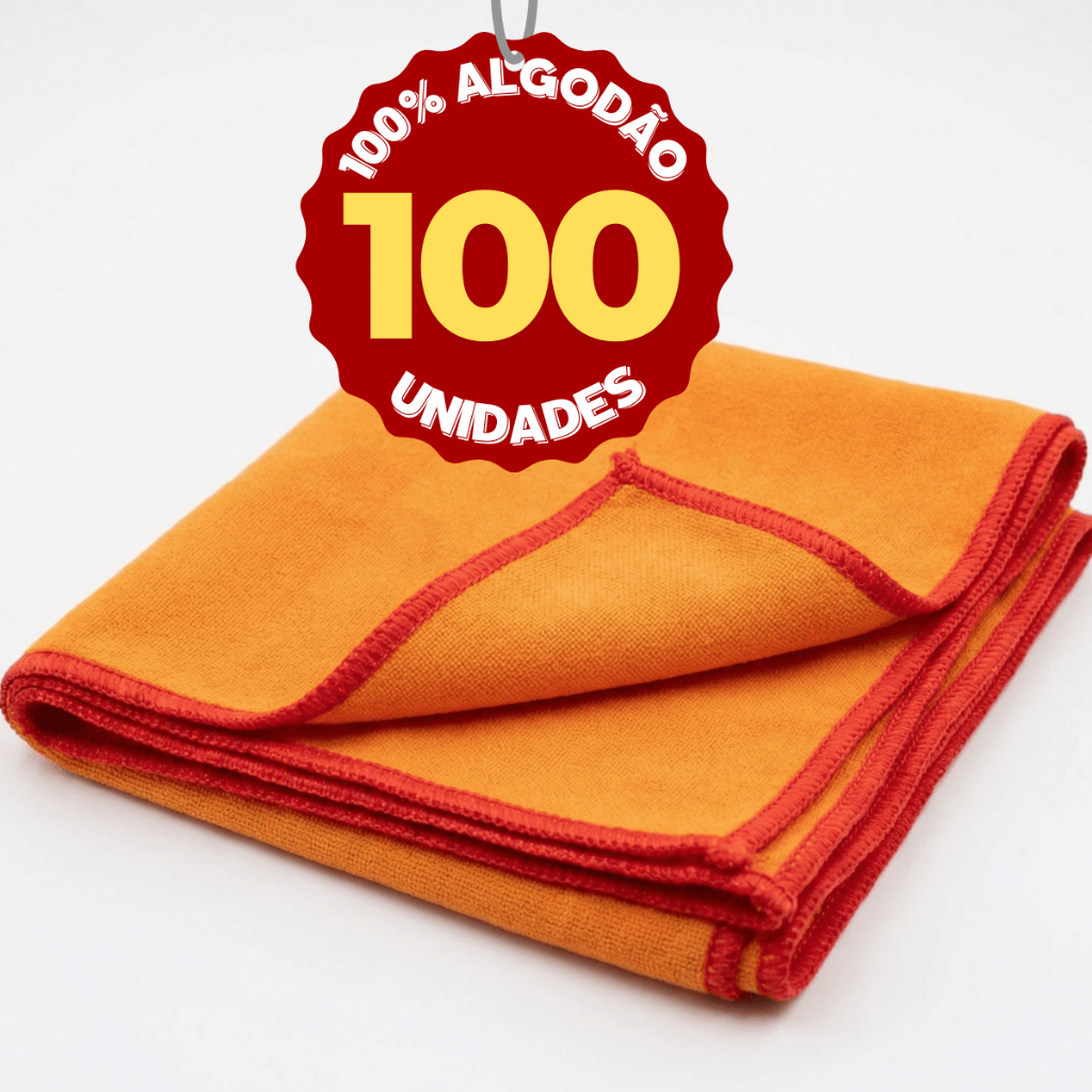 Atacado Kit 100 Flanelas Laranja 38x28cm Algodão | Cantos Overloque | Revenda/Empresas | Limpeza e Higienização
