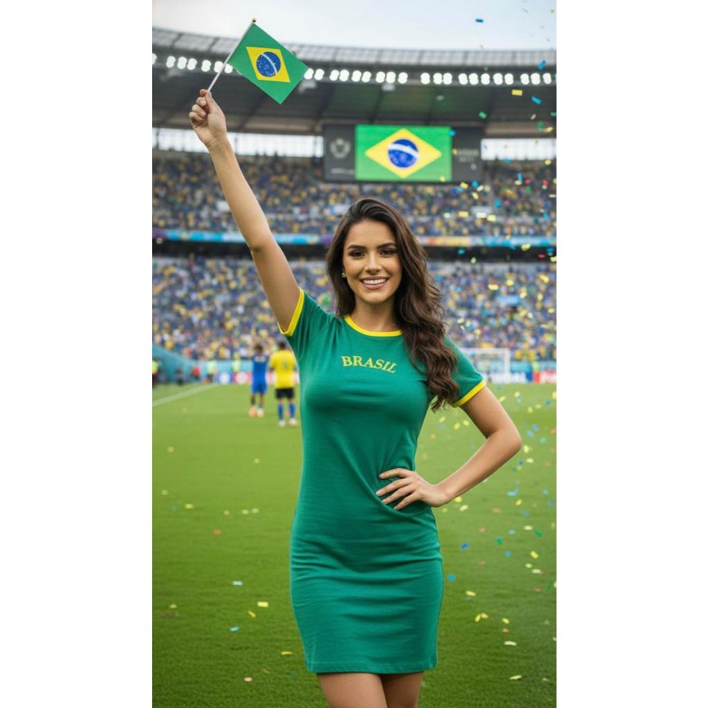 Vestido Brasil Feminino Temático Seleção Brasileira – Amarelo, Verde e Azul Promoção