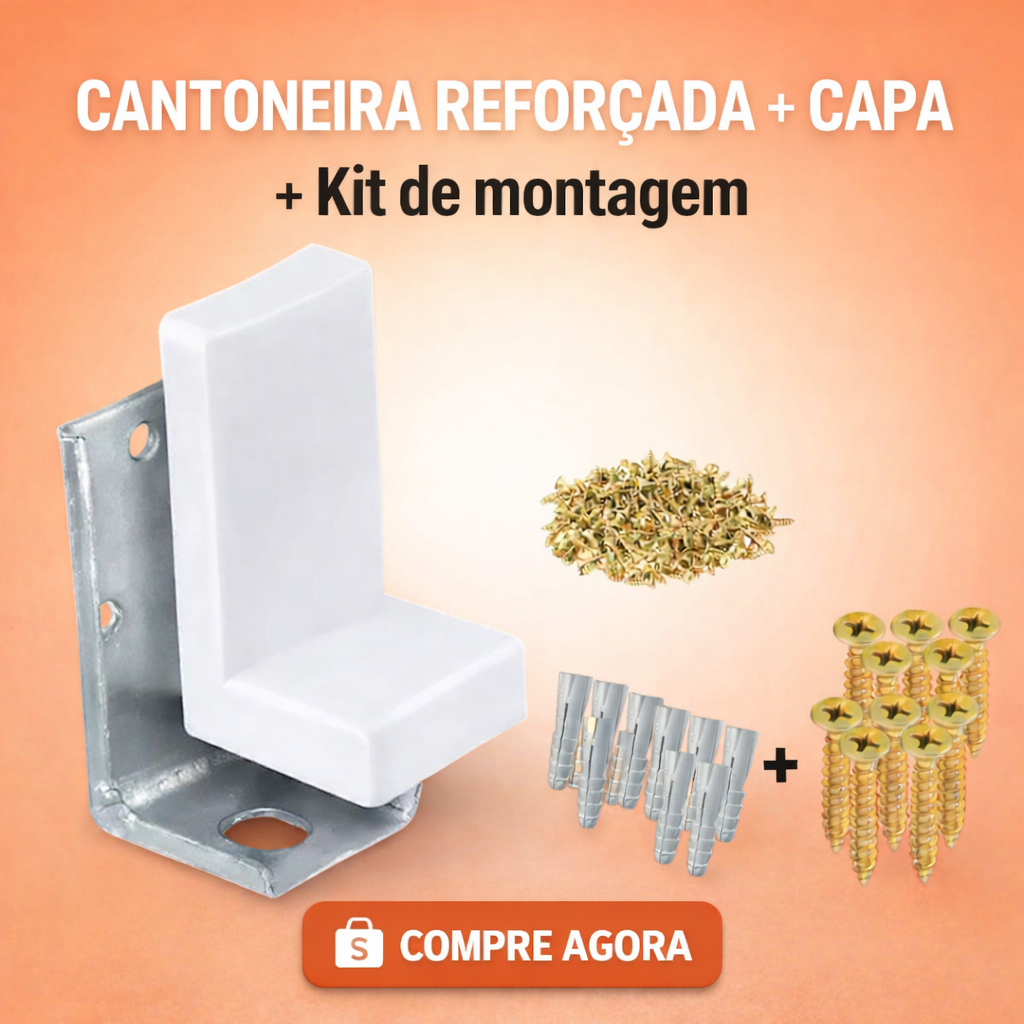 Kit com 10 Cantoneira Capa e Parafuso Cantoneira Multiuso para Parede com Acabamento Capa Plástica