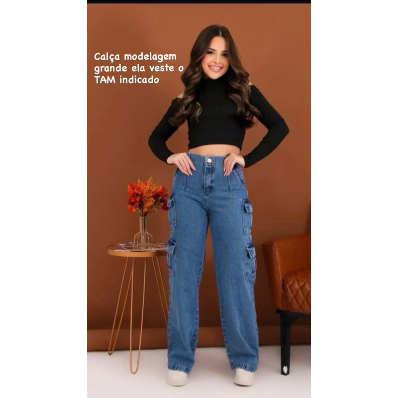 calça 4 bolso cargo azul jeans menina juvenil 10 ao 16 adolescente em Oferta na Shopee