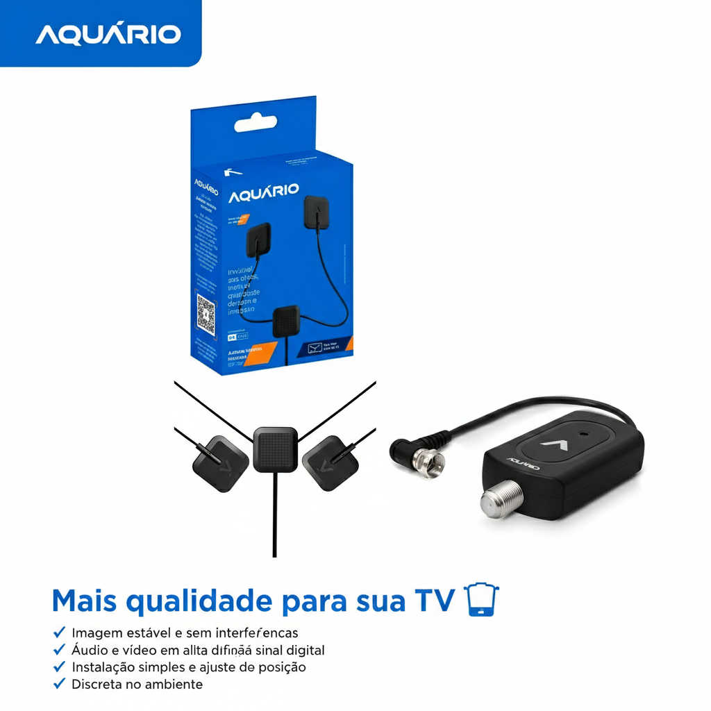 KIT ANTENA DIGITAL INTERNA + AMPLIFICADOR DE SINAL DTV-300 + BOOSTER BT-26 AQUÁRIO